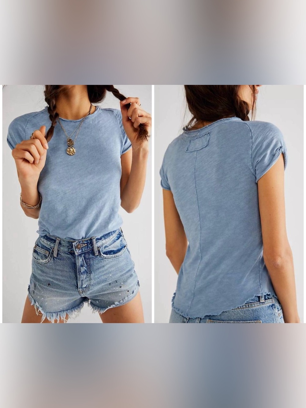 NWOT Free People We the Free Be my Baby Tee - vintage blue autumn sky - Small